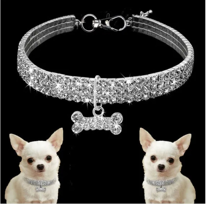 3 Rows Crystal Cute Pet Collar Dog Accessories Pet Pendant Necklace Cat Collar Necklace Dog Necklace Pet Accessories Puppy Collar