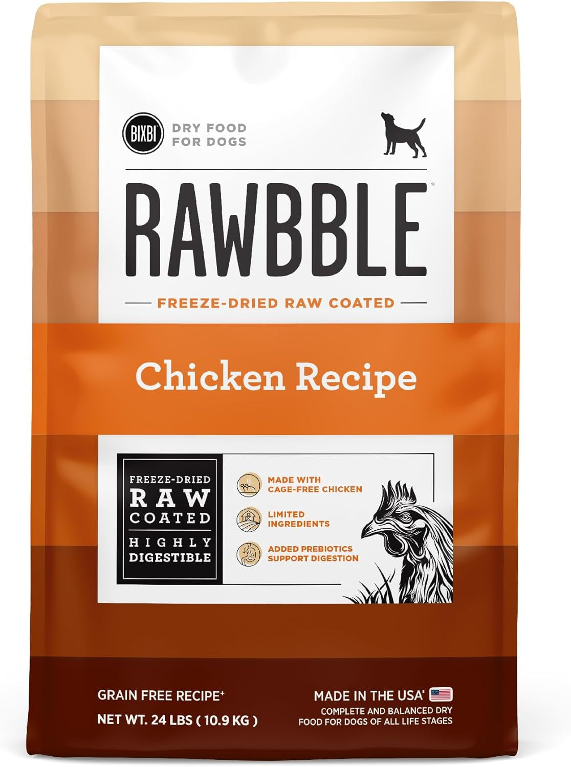 Rawbble Dry Dog Food, Chicken, 24 Lbs - USA Made with Fresh Meat - No Meat Meal & No Corn, Soy or Wheat - Freeze Dried Raw Coated Dog Food - Minimally Processed for Superior Digestibility