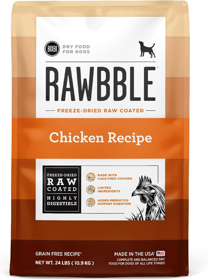 Rawbble Dry Dog Food, Chicken, 24 Lbs - USA Made with Fresh Meat - No Meat Meal & No Corn, Soy or Wheat - Freeze Dried Raw Coated Dog Food - Minimally Processed for Superior Digestibility