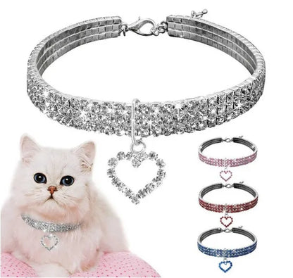3 Rows Crystal Cute Pet Collar Dog Accessories Pet Pendant Necklace Cat Collar Necklace Dog Necklace Pet Accessories Puppy Collar