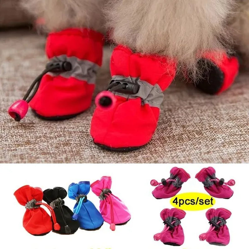 4Pcs/Set Pet Accessories Pet Supplies Pet Dog Shoes Waterproof Booties Rubber Shoes Socks Boots