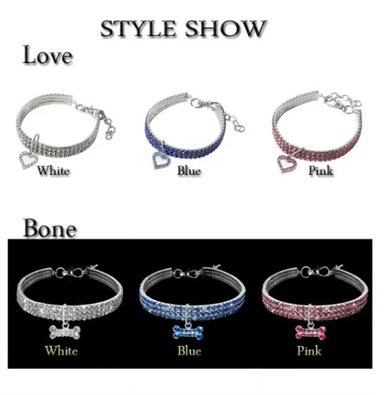 3 Rows Crystal Cute Pet Collar Dog Accessories Pet Pendant Necklace Cat Collar Necklace Dog Necklace Pet Accessories Puppy Collar