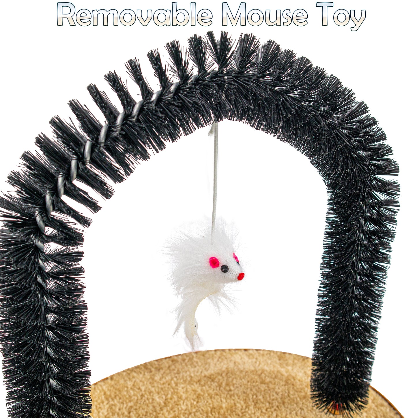 Perfect Cat Self Grooming Arch Toy & Post with Cat Mouse Toy, Bristles, Scratch Pad and Catnip - for Scratching, Brushing, and Massaging - Indoor Cats, Play, & Stress Relief