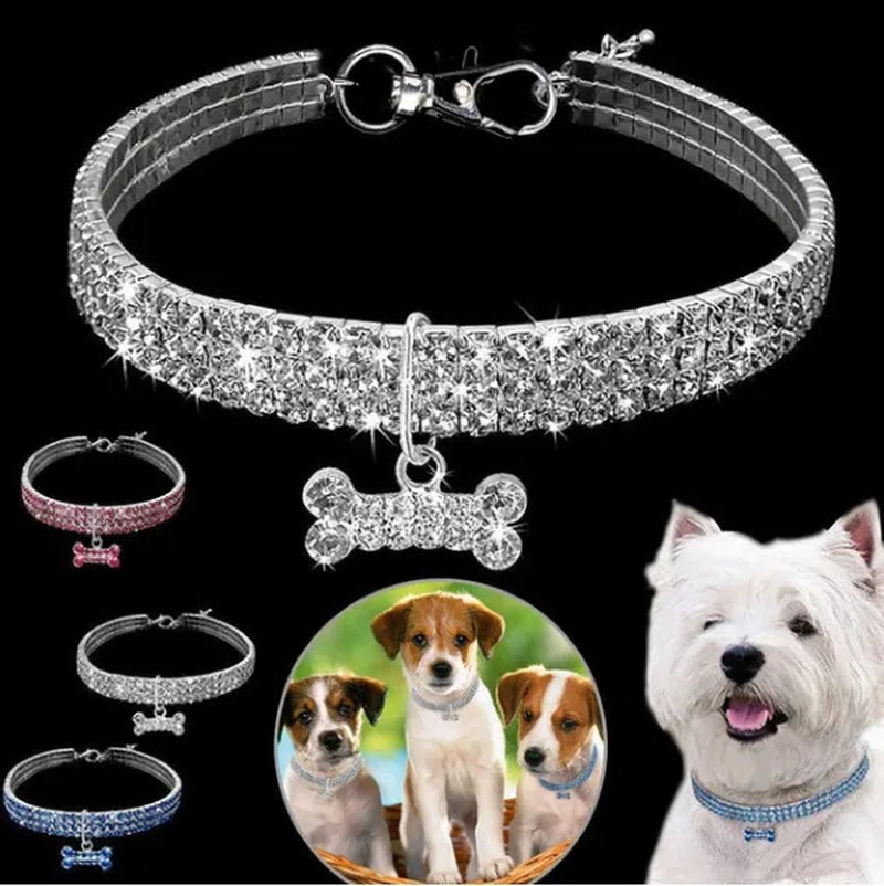 3 Rows Crystal Cute Pet Collar Dog Accessories Pet Pendant Necklace Cat Collar Necklace Dog Necklace Pet Accessories Puppy Collar