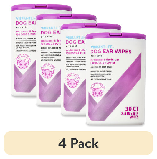 (4 Pack)  Dog Ear Wipes with Aloe, 30 Count. Cleaning Dog Ear Wipes.