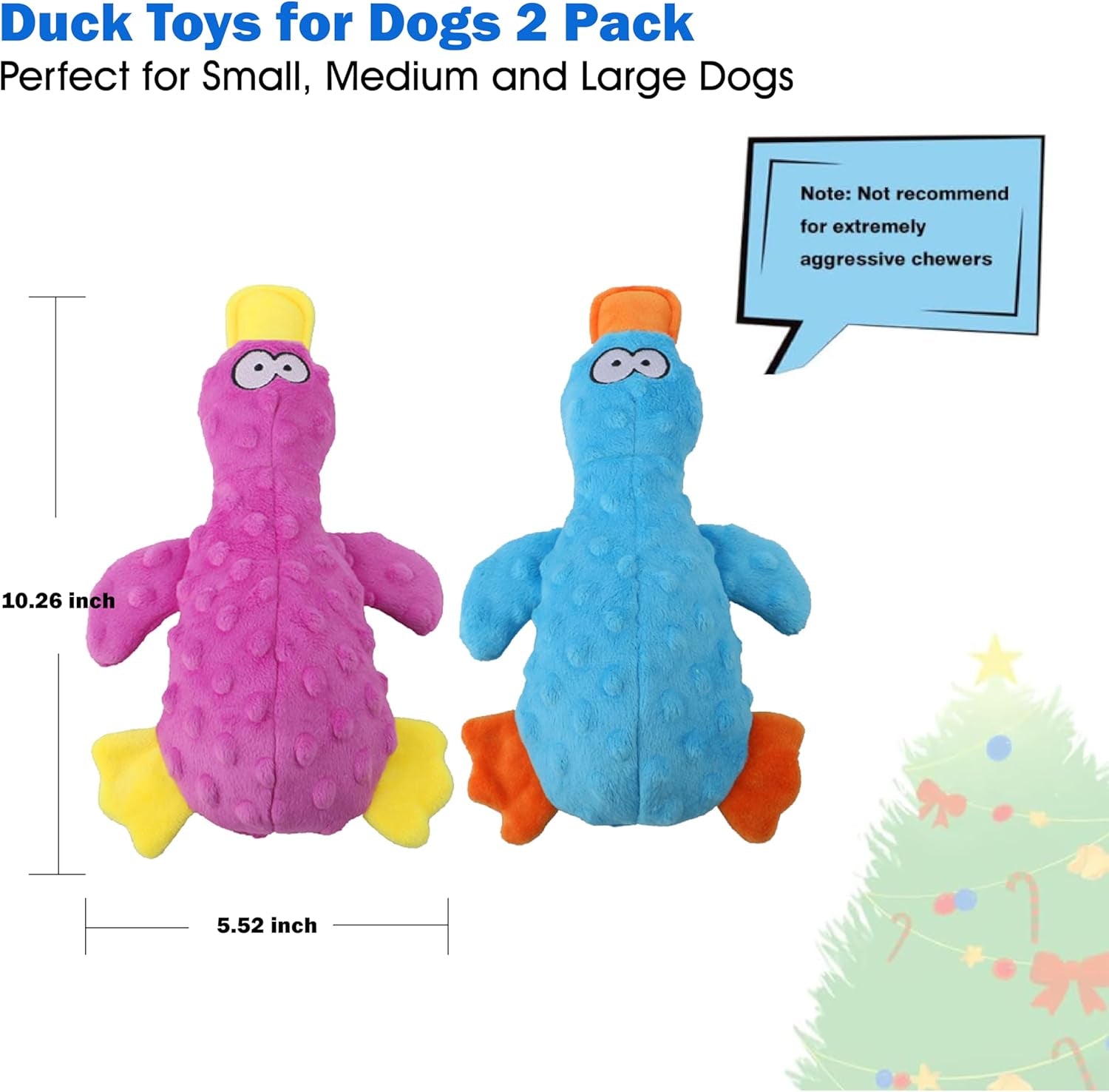 Dog Squeaky Toys, Durable Stuffed Crinkle Plush Dog Chew Toys for Puppy Teething, Interactive Dog Toys for Small, Medium and Large Dogs (Purple+Blue, Duck)