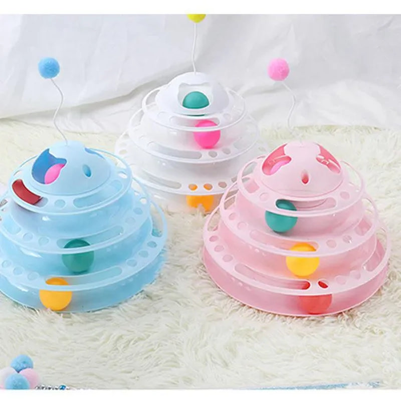 Newest Interactive Tower Cat Toy Turntable Roller Balls Toys for Cats Kitten Teaser Puzzle Track Toy Pets Training Supplies Accessories