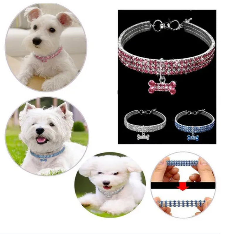 3 Rows Crystal Cute Pet Collar Dog Accessories Pet Pendant Necklace Cat Collar Necklace Dog Necklace Pet Accessories Puppy Collar