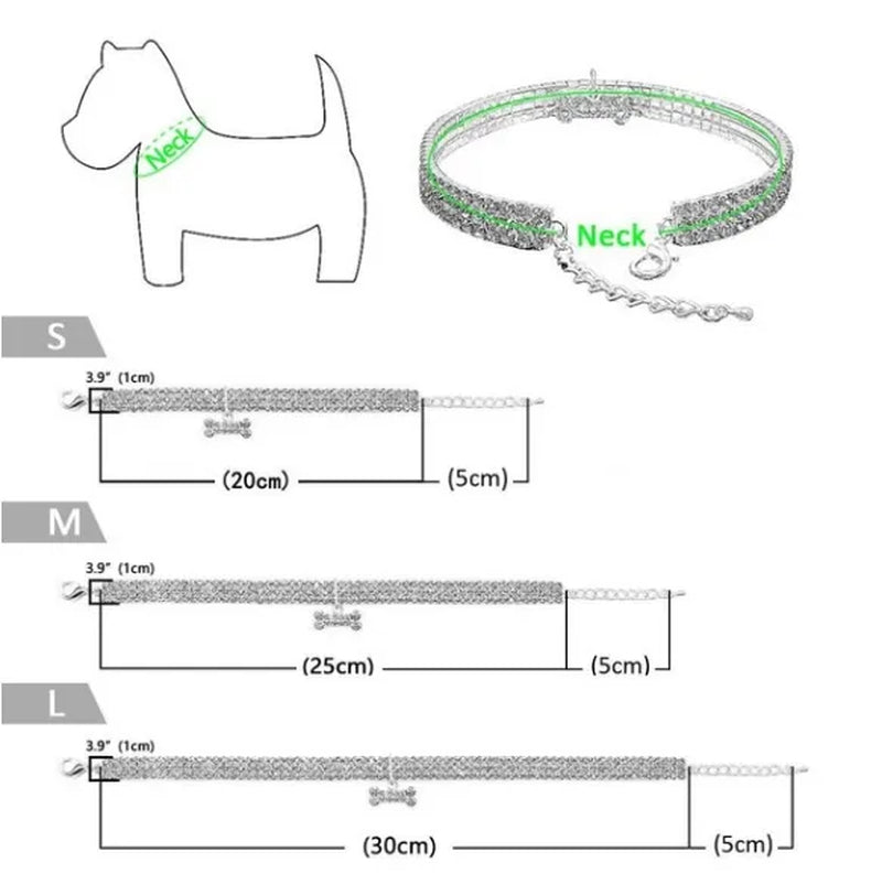 3 Rows Crystal Cute Pet Collar Dog Accessories Pet Pendant Necklace Cat Collar Necklace Dog Necklace Pet Accessories Puppy Collar