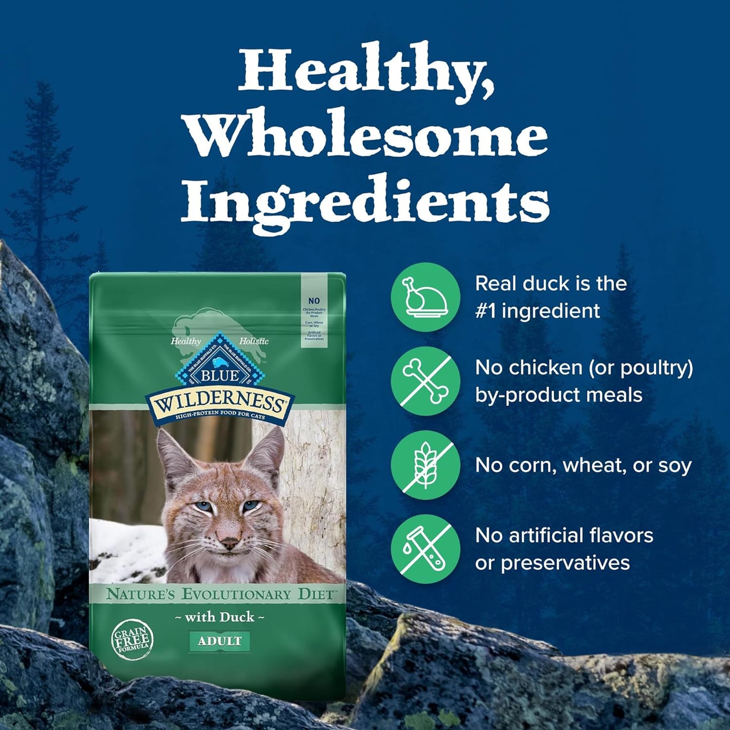 Blue Buffalo Wilderness Healthy Adult Dry Cat Food, Supports Health and Wellness, High-Protein & Grain-Free, Duck, 11-Lb Bag