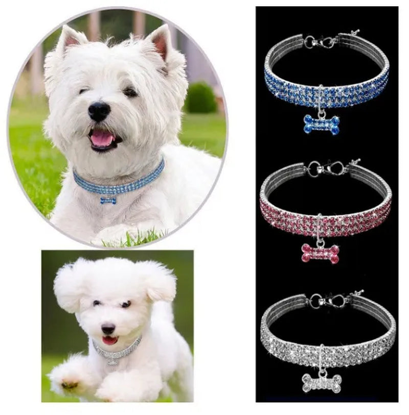 3 Rows Crystal Cute Pet Collar Dog Accessories Pet Pendant Necklace Cat Collar Necklace Dog Necklace Pet Accessories Puppy Collar