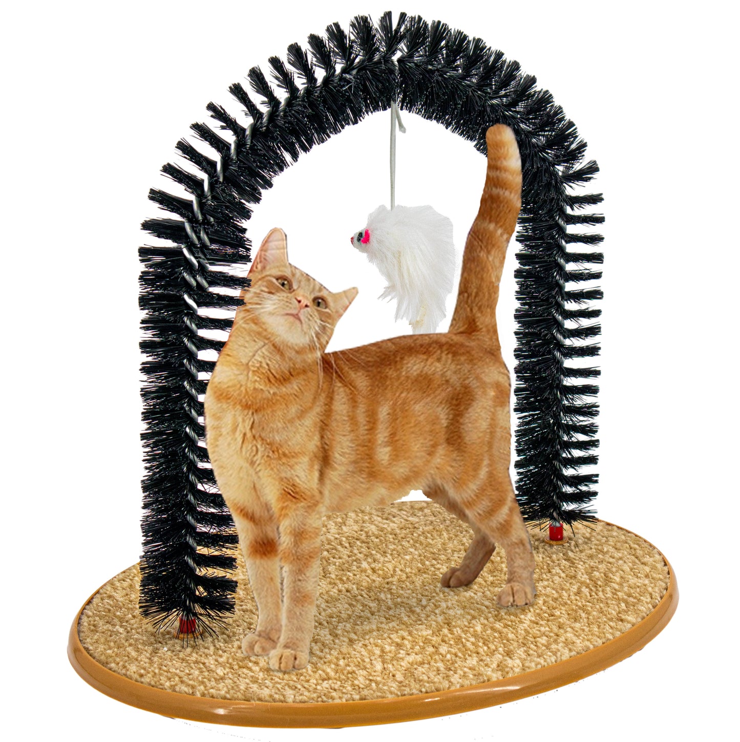 Perfect Cat Self Grooming Arch Toy & Post with Cat Mouse Toy, Bristles, Scratch Pad and Catnip - for Scratching, Brushing, and Massaging - Indoor Cats, Play, & Stress Relief