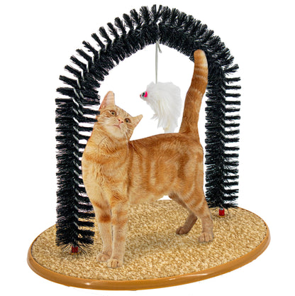 Perfect Cat Self Grooming Arch Toy & Post with Cat Mouse Toy, Bristles, Scratch Pad and Catnip - for Scratching, Brushing, and Massaging - Indoor Cats, Play, & Stress Relief