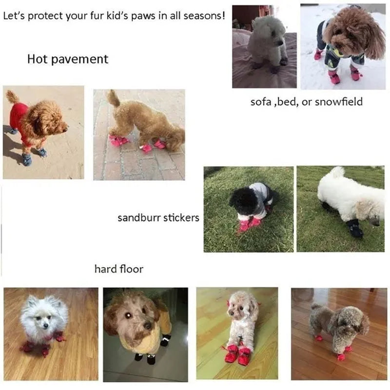 4Pcs/Set Pet Accessories Pet Supplies Pet Dog Shoes Waterproof Booties Rubber Shoes Socks Boots
