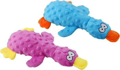 Dog Squeaky Toys, Durable Stuffed Crinkle Plush Dog Chew Toys for Puppy Teething, Interactive Dog Toys for Small, Medium and Large Dogs (Purple+Blue, Duck)