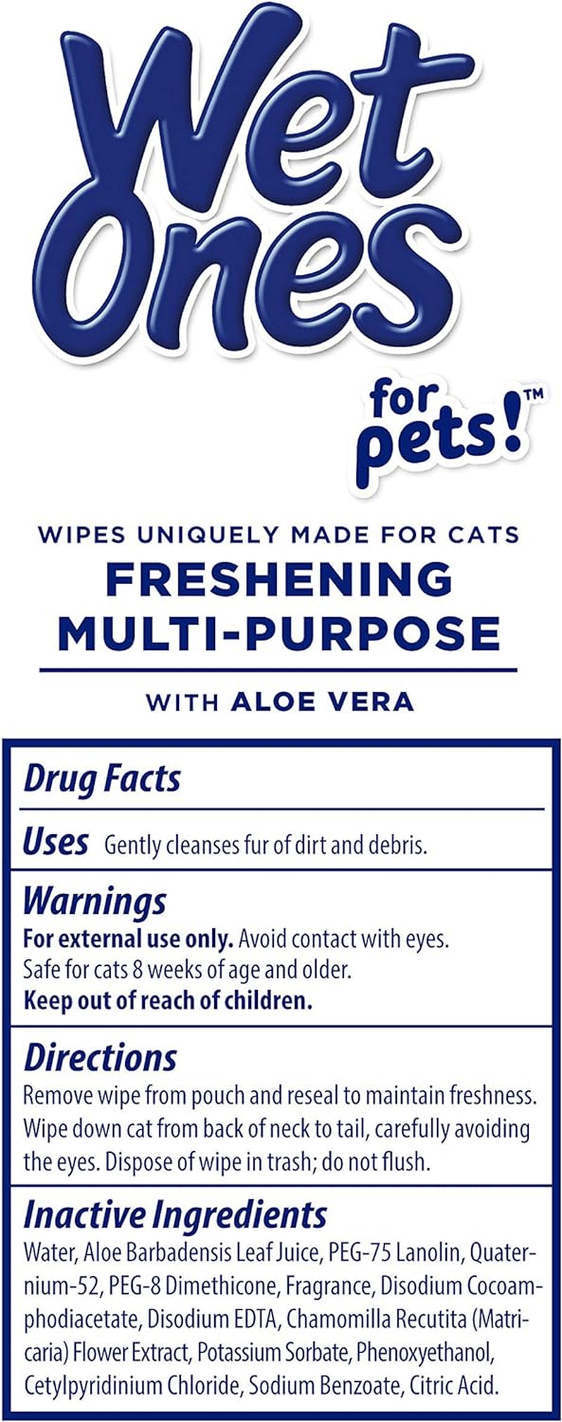 for Pets Freshening Multipurpose Wipes for Cats with Aloe Vera, Fresh Scent - Easy to Use Cat Cleaning Wipes for Pet Grooming in Canister, 50 Count