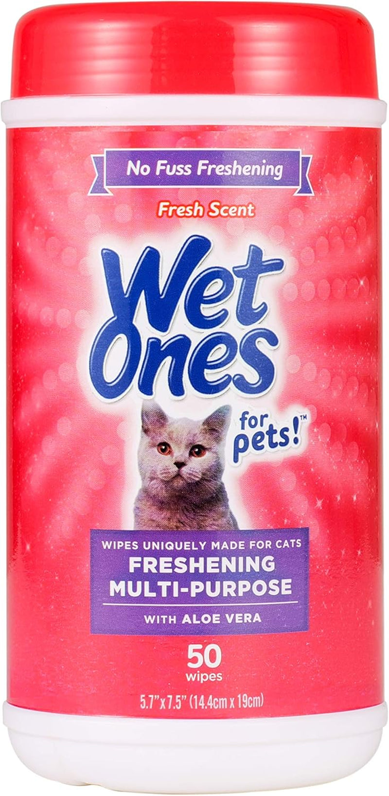 for Pets Freshening Multipurpose Wipes for Cats with Aloe Vera, Fresh Scent - Easy to Use Cat Cleaning Wipes for Pet Grooming in Canister, 50 Count