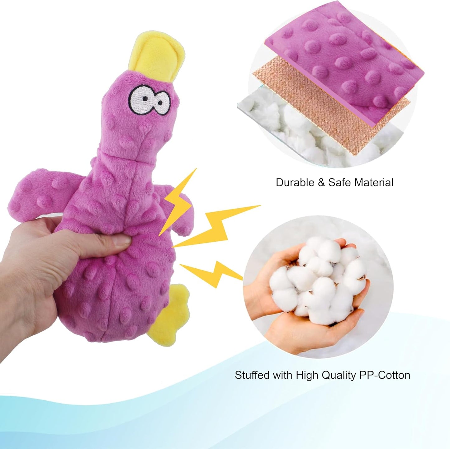 Dog Squeaky Toys, Durable Stuffed Crinkle Plush Dog Chew Toys for Puppy Teething, Interactive Dog Toys for Small, Medium and Large Dogs (Purple+Blue, Duck)