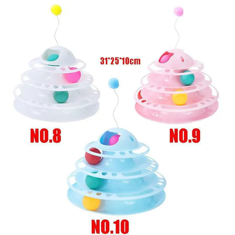 Newest Interactive Tower Cat Toy Turntable Roller Balls Toys for Cats Kitten Teaser Puzzle Track Toy Pets Training Supplies Accessories